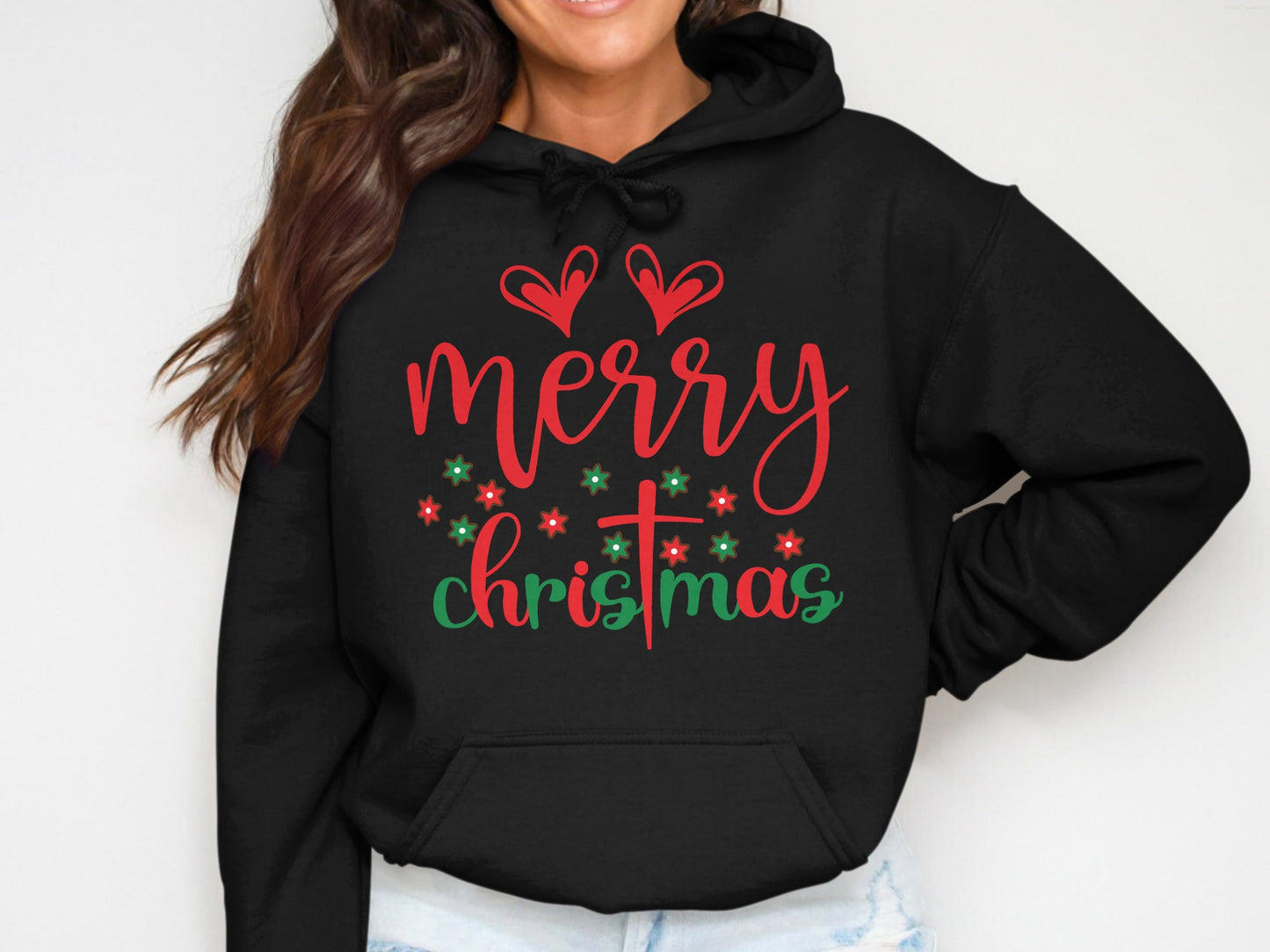 Merry Christmas Festive Hoodie with Heart Design