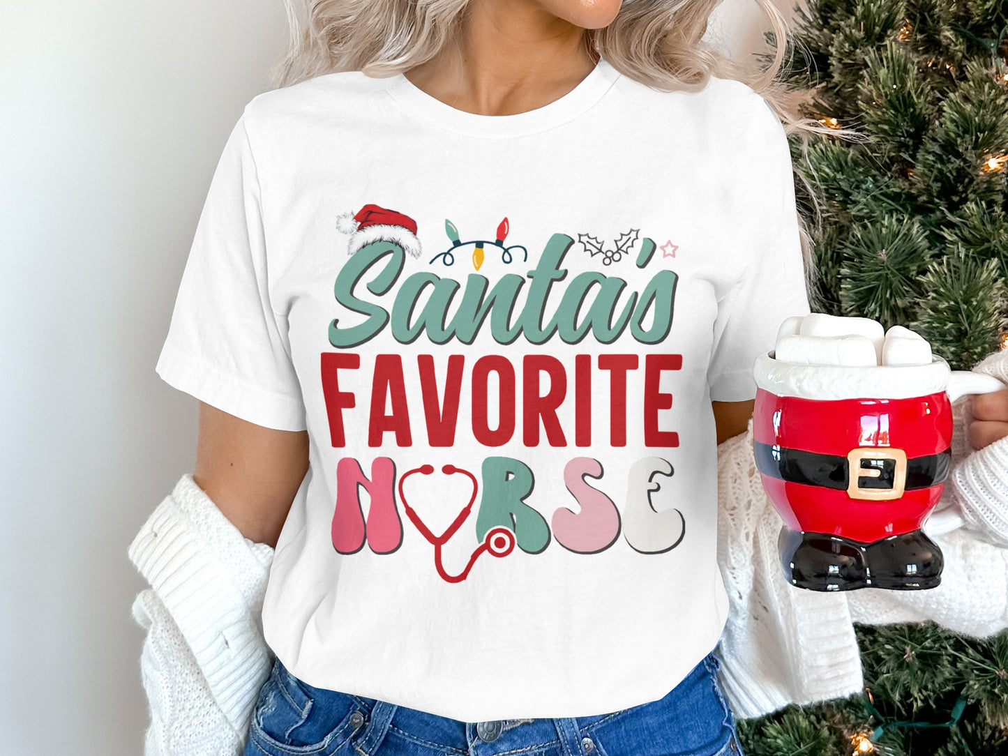 Santas Favorite Nurse Holiday Themed Shirt