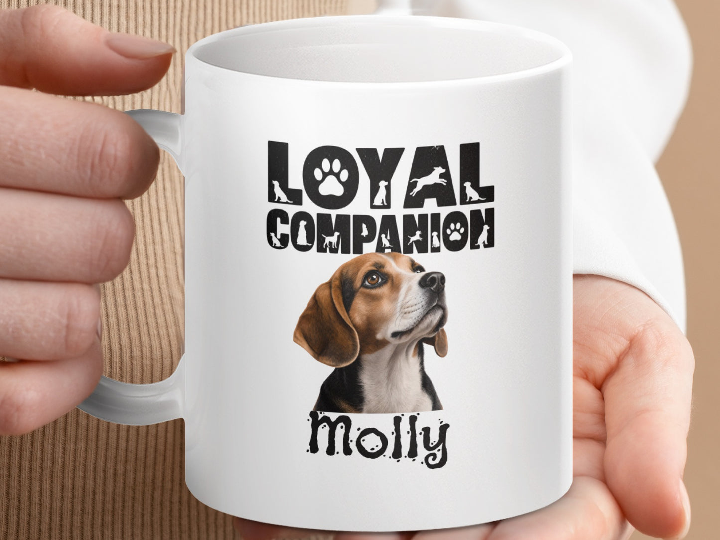 Mug with beagle and text "LOYAL COMPANION Molly".