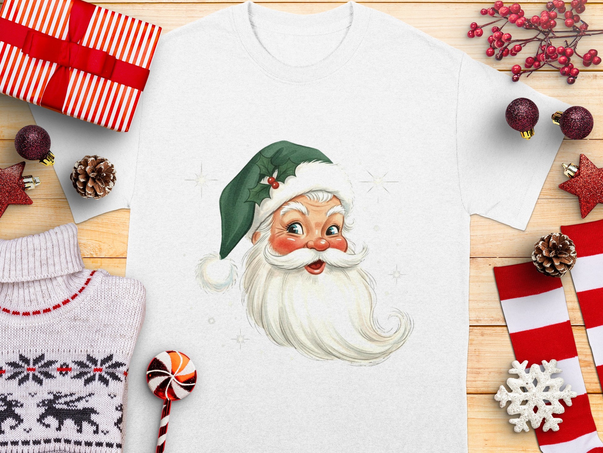 Festive Santa Claus Face Illustration T-Shirt
