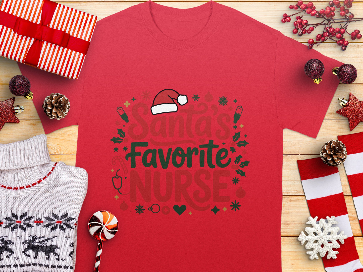 Santa's Favorite Nurse Festive Holiday Shirt