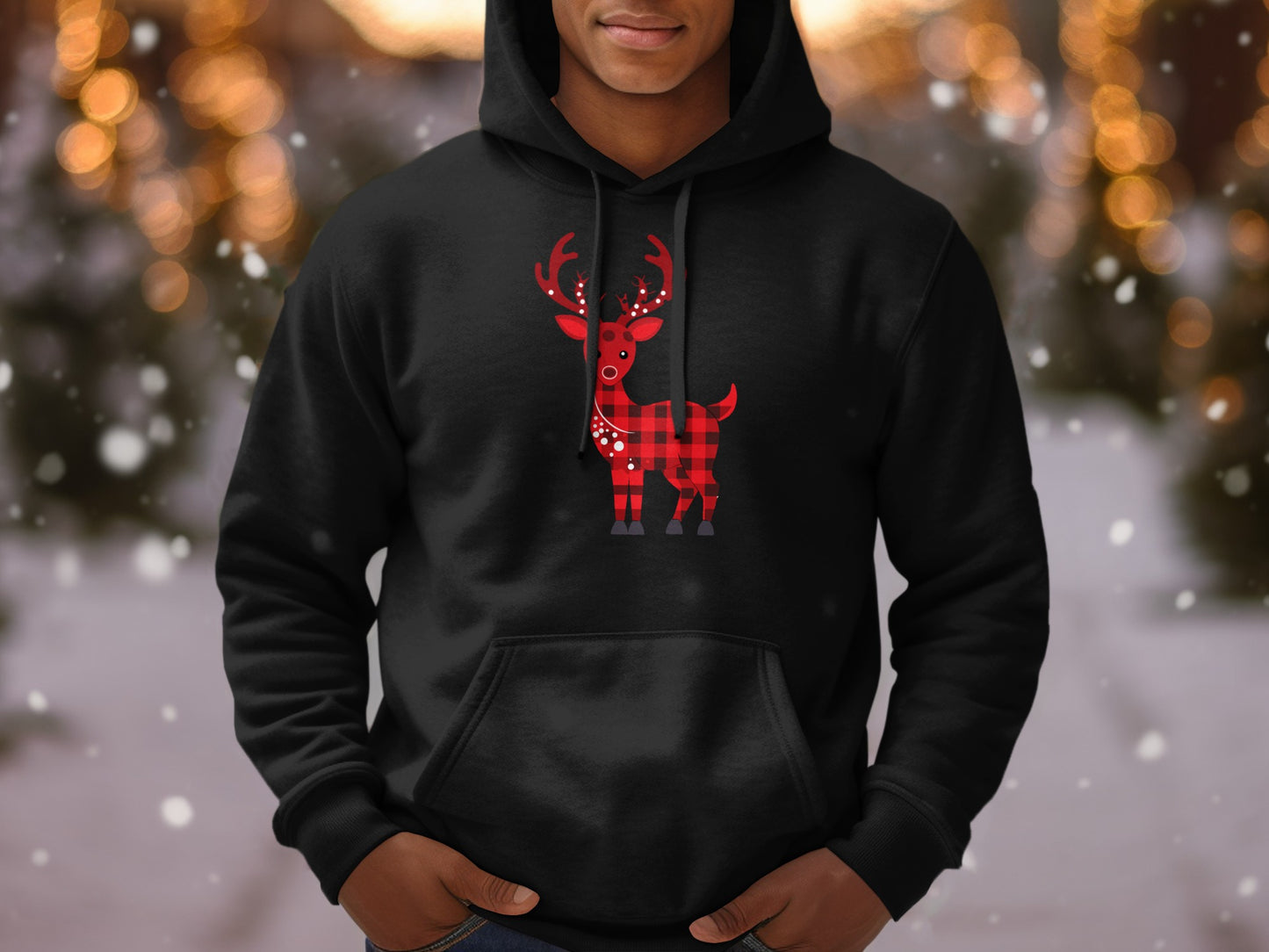 Festive Red Plaid Reindeer Graphic Hoodie product