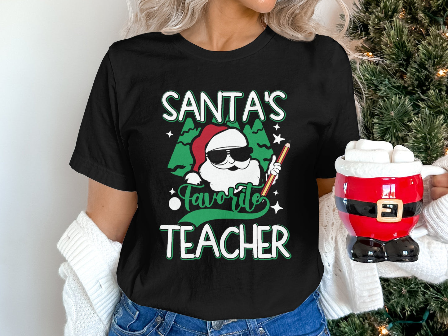 Santa's Favorite Teacher Christmas Holiday Shirt