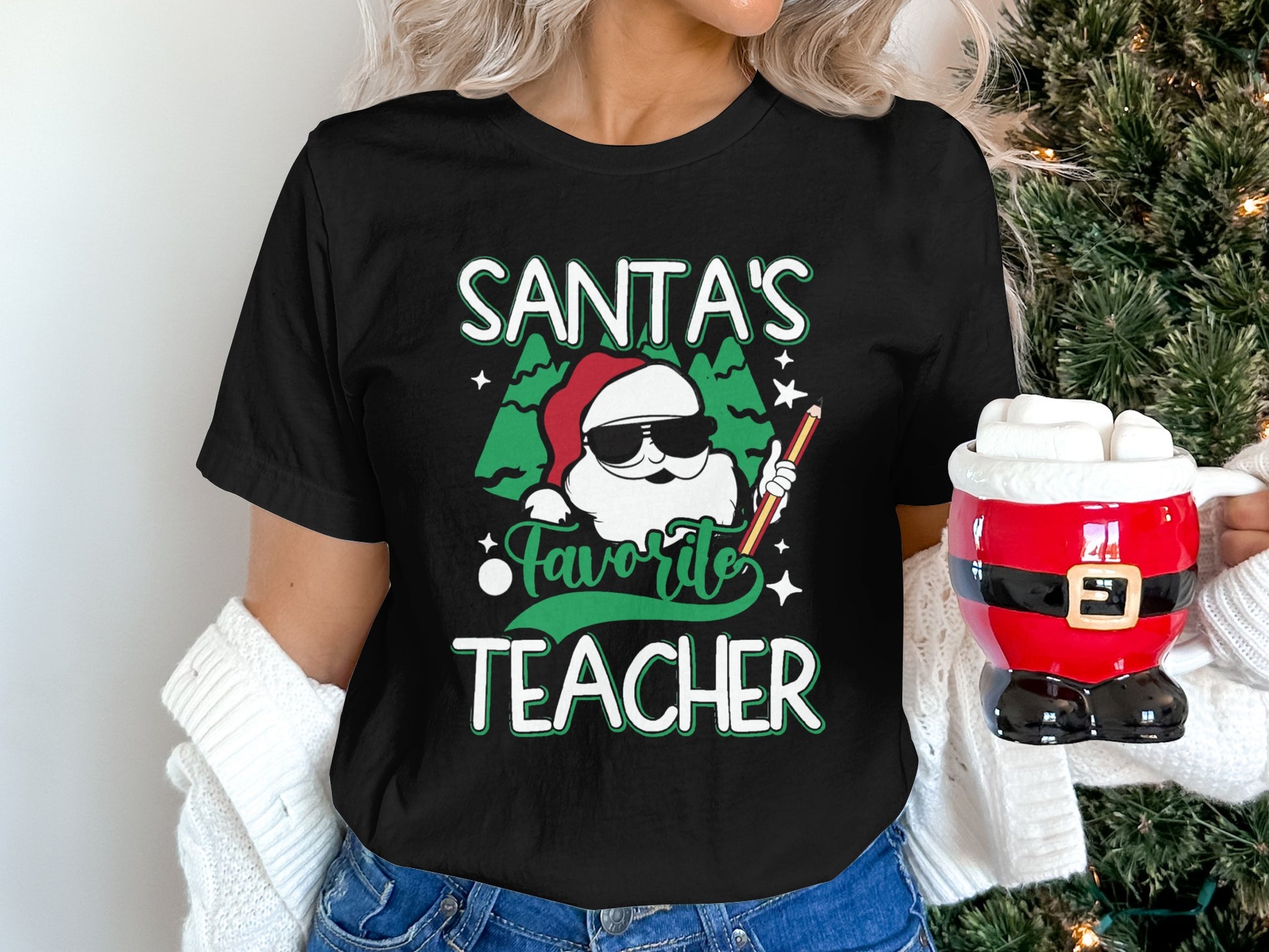 Santa's Favorite Teacher Christmas Holiday Shirt