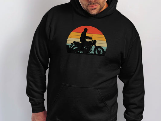 Retro Vintage Sunset Motorcycle Rider Hoodie