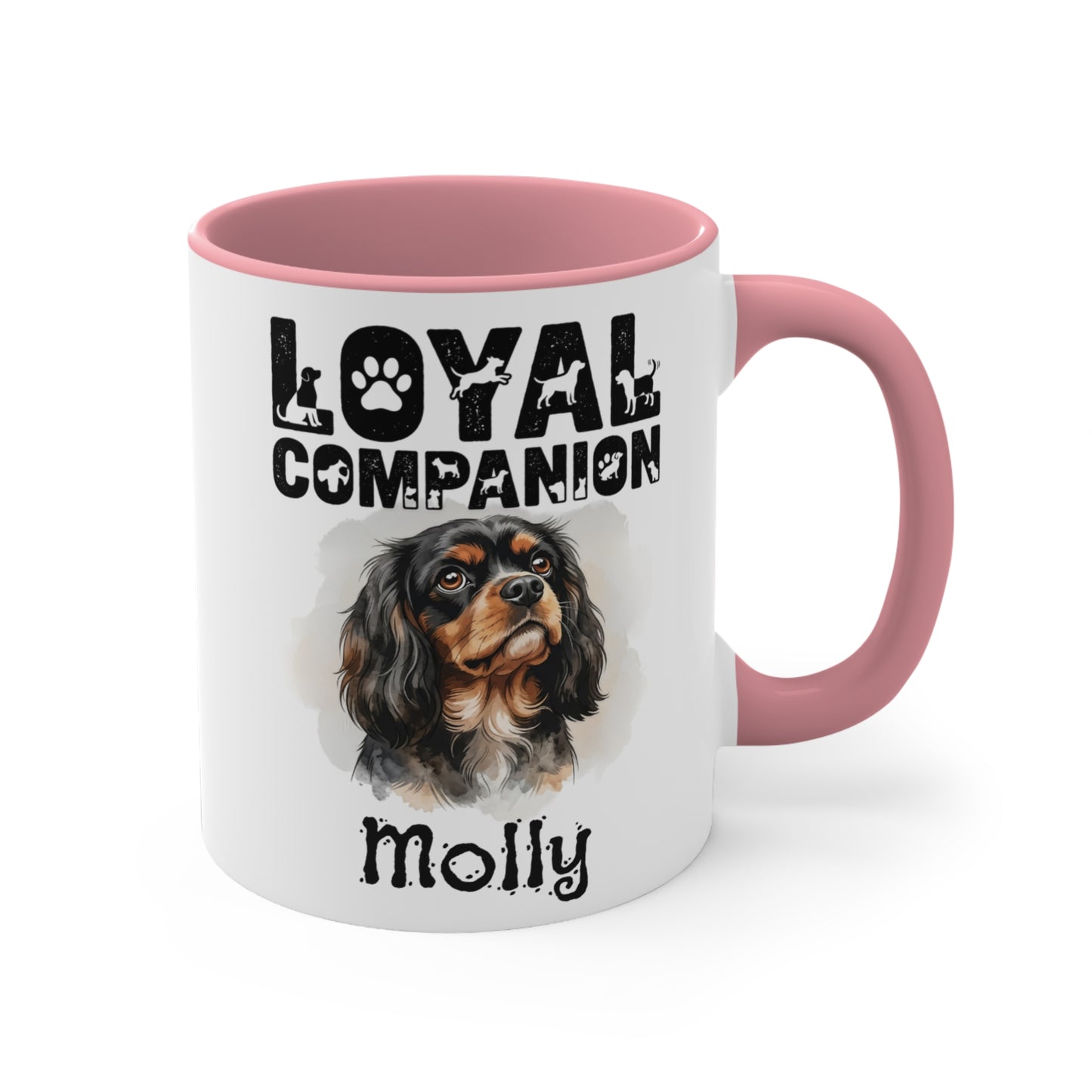 Mug with watercolor Cavalier King Charles Spaniel and text "Loyal Companion Molly".