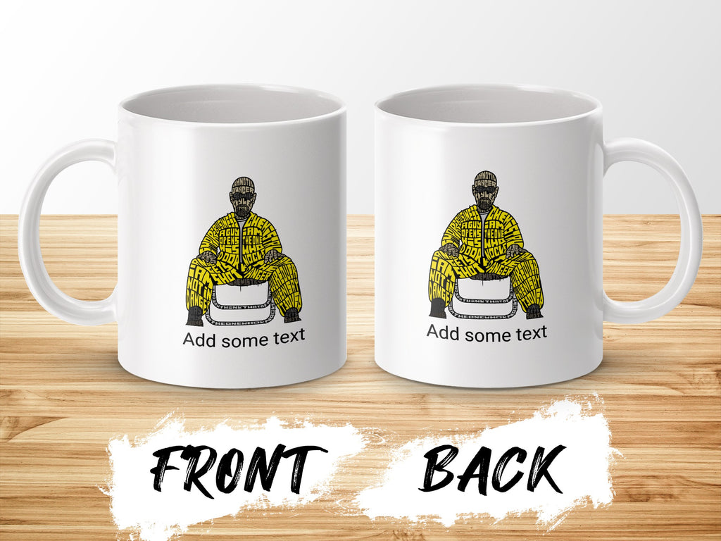 White mug with "DANGER DANCER" text and a seated figure, front and back views.