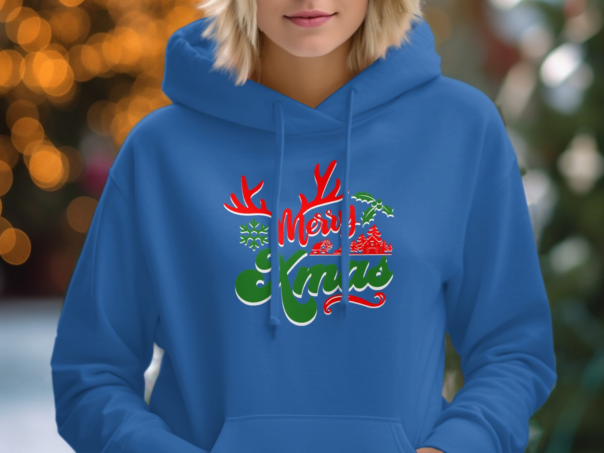 Merry Xmas Blue Hoodie Product