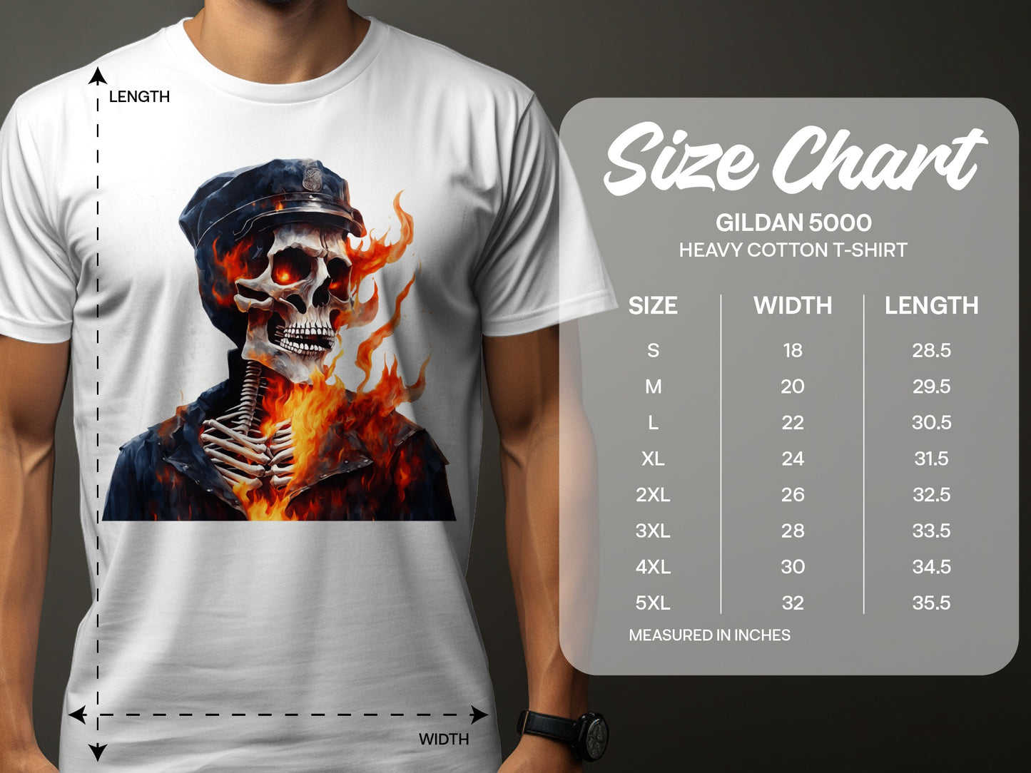 Skull in Flames Graphic Design T-shirt