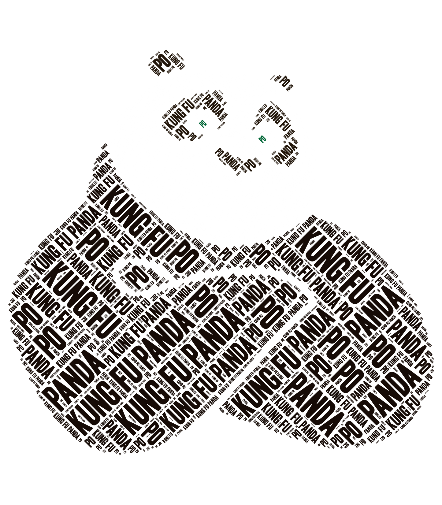 Silhouette of a panda made from the words "Po" and "Kung Fu Panda".