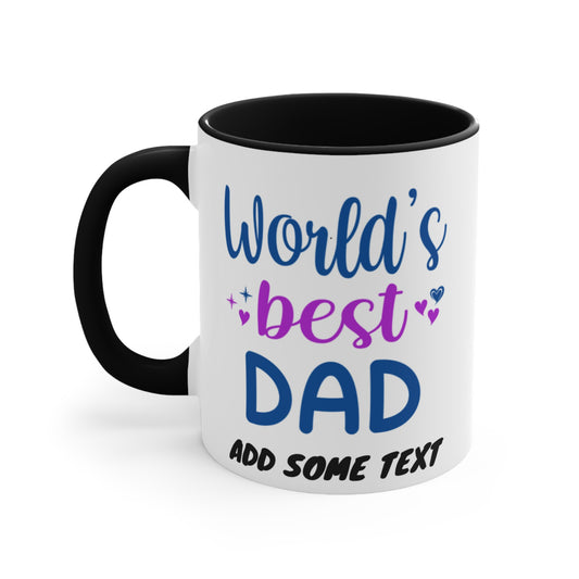 White mug with black interior and handle, featuring "World's best DAD" text.