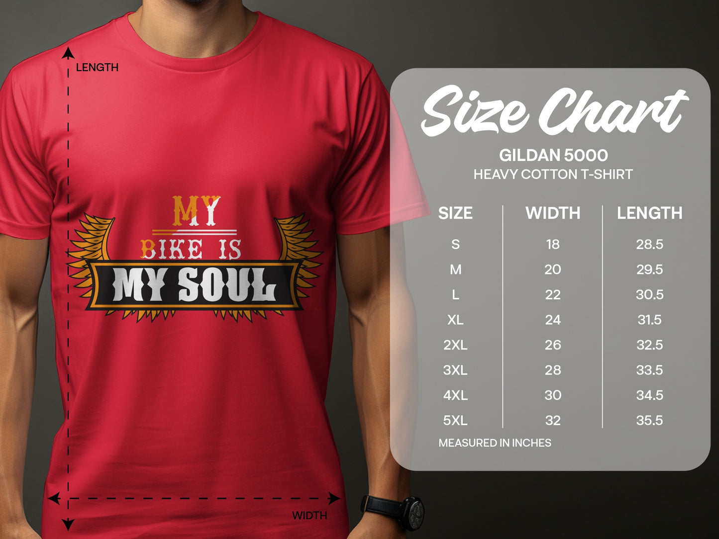 My Bike Is My Soul Graphic T-Shirt Size Chart