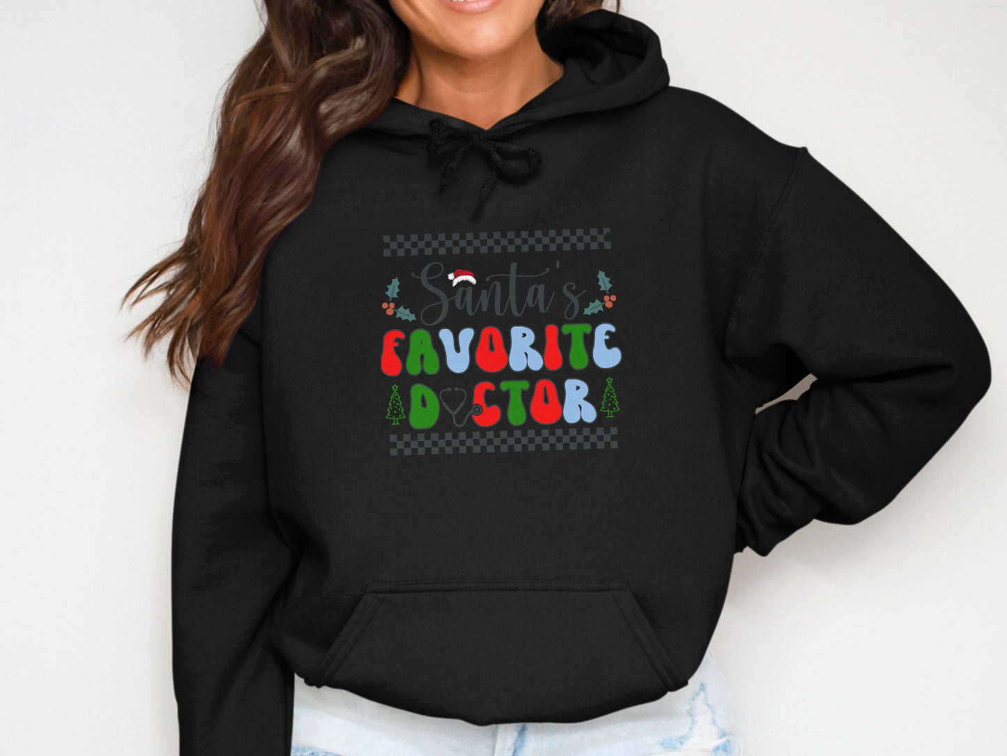 Santa's Favorite Doctor Printed Hoodie