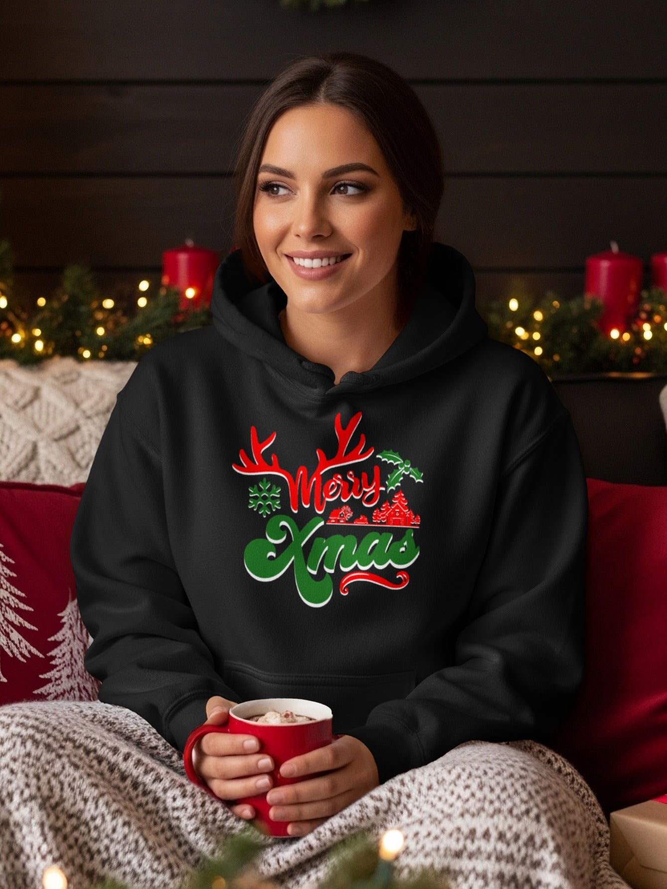 Merry Xmas Hoodie with Festive Reindeer Design