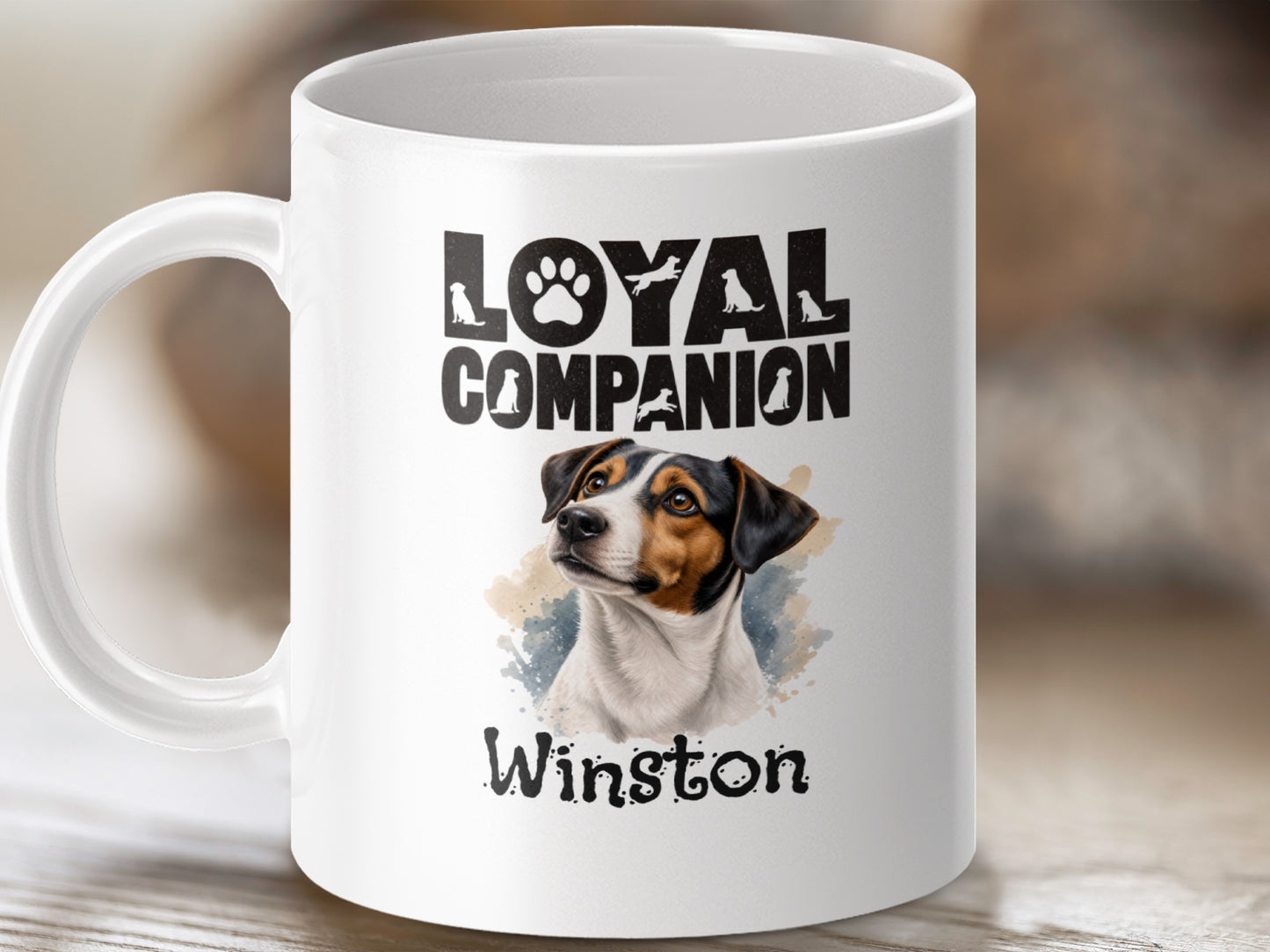 Mug with illustration of dog, "Loyal Companion," and "Winston."