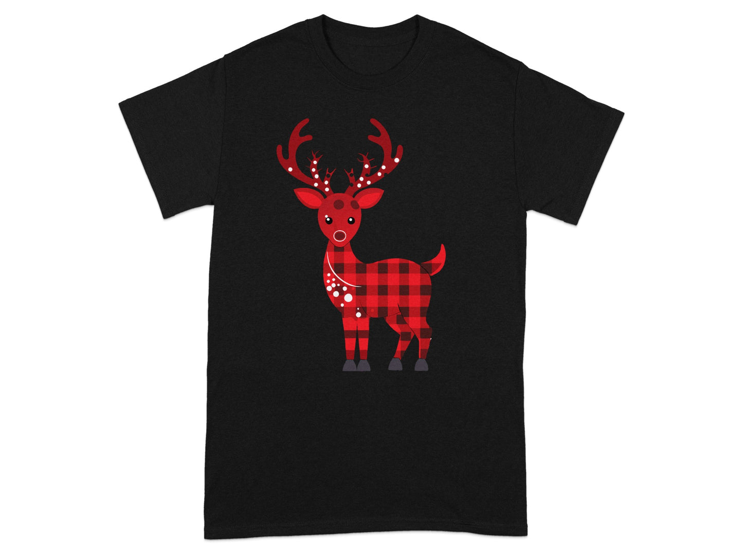 Red Plaid Reindeer Graphic Short Sleeve T-shirt product