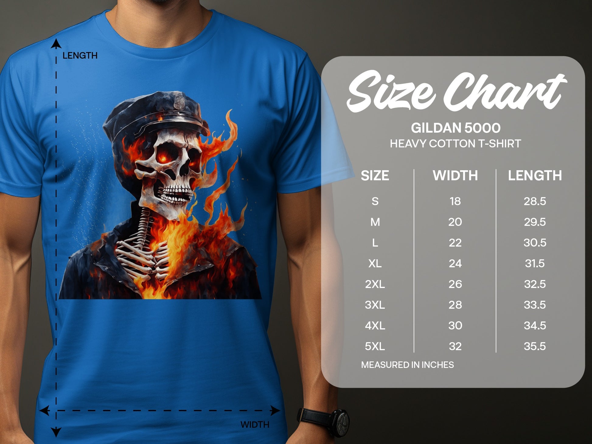 Skull On Fire Art Gildan 5000 Heavy Cotton T-Shirt