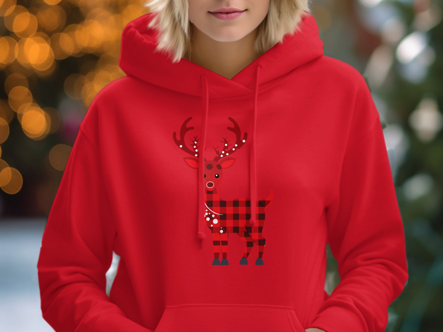 Festive Red Hooded Sweatshirt with Reindeer Design