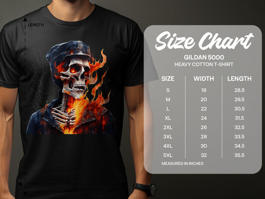 Fiery Skeleton in Uniform Graphic Art T-shirt