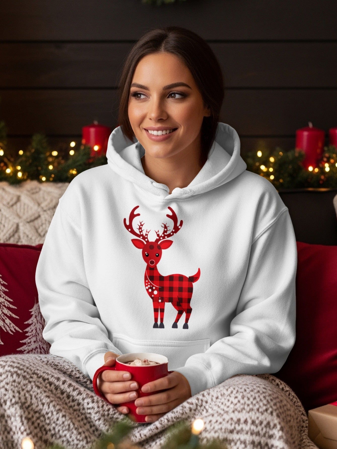 Festive Reindeer Design Hooded Sweatshirt for Cozy Evenings