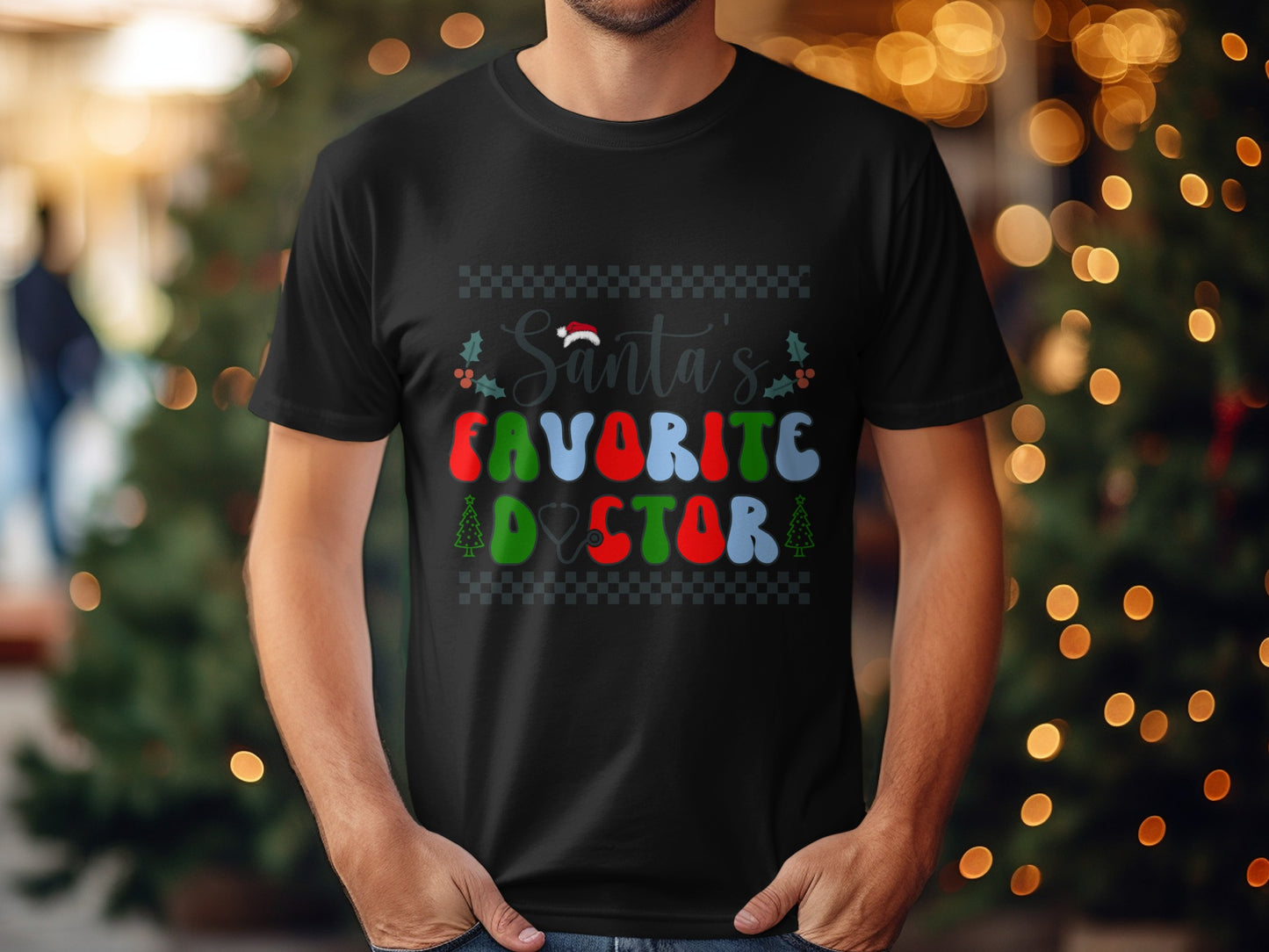 Santa's Favorite Doctor Festive Holiday T-Shirt
