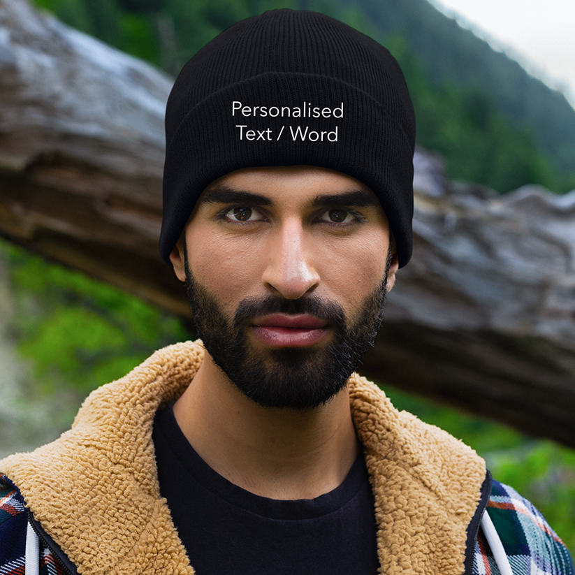 Custom Text Unisex Embroidered Cuffed Beanie Custom-Crafted Text Design