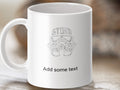 White mug with Stormtrooper helmet graphic and "Add some text" placeholder.