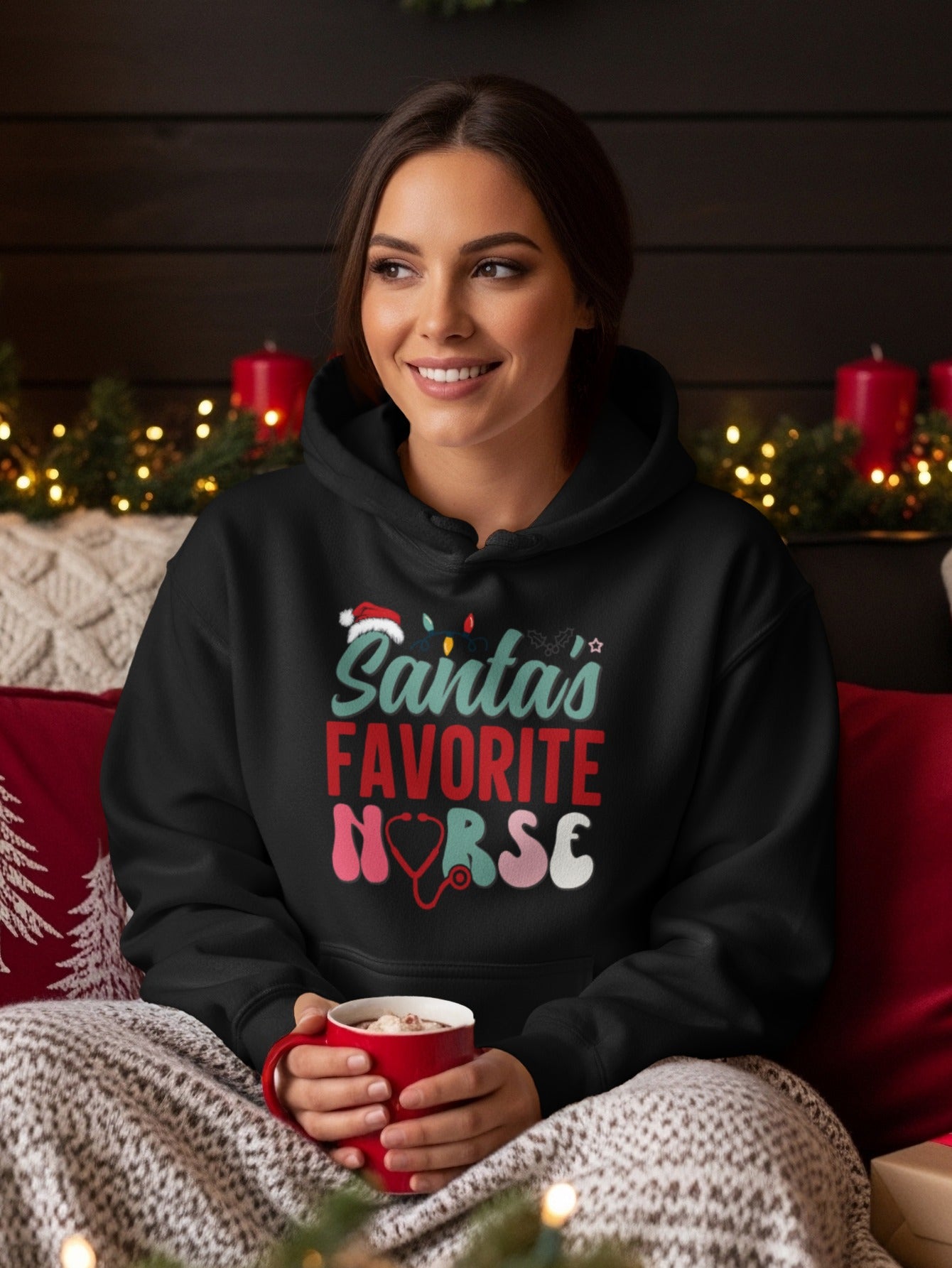 Santa's Favorite Nurse Festive Holiday Hoodie
