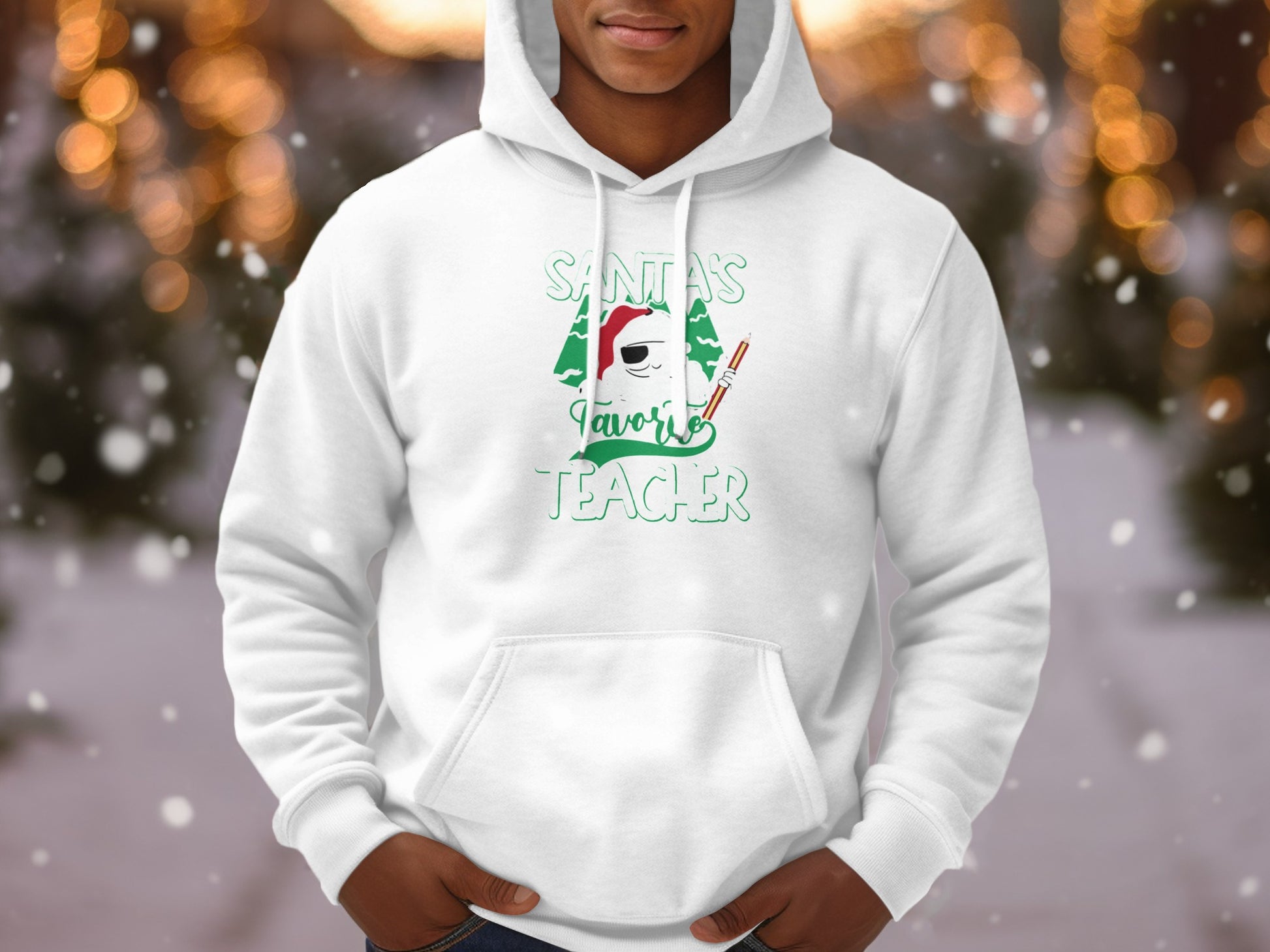 Festive Santas Favorite Teacher Hoodie Holiday Apparel