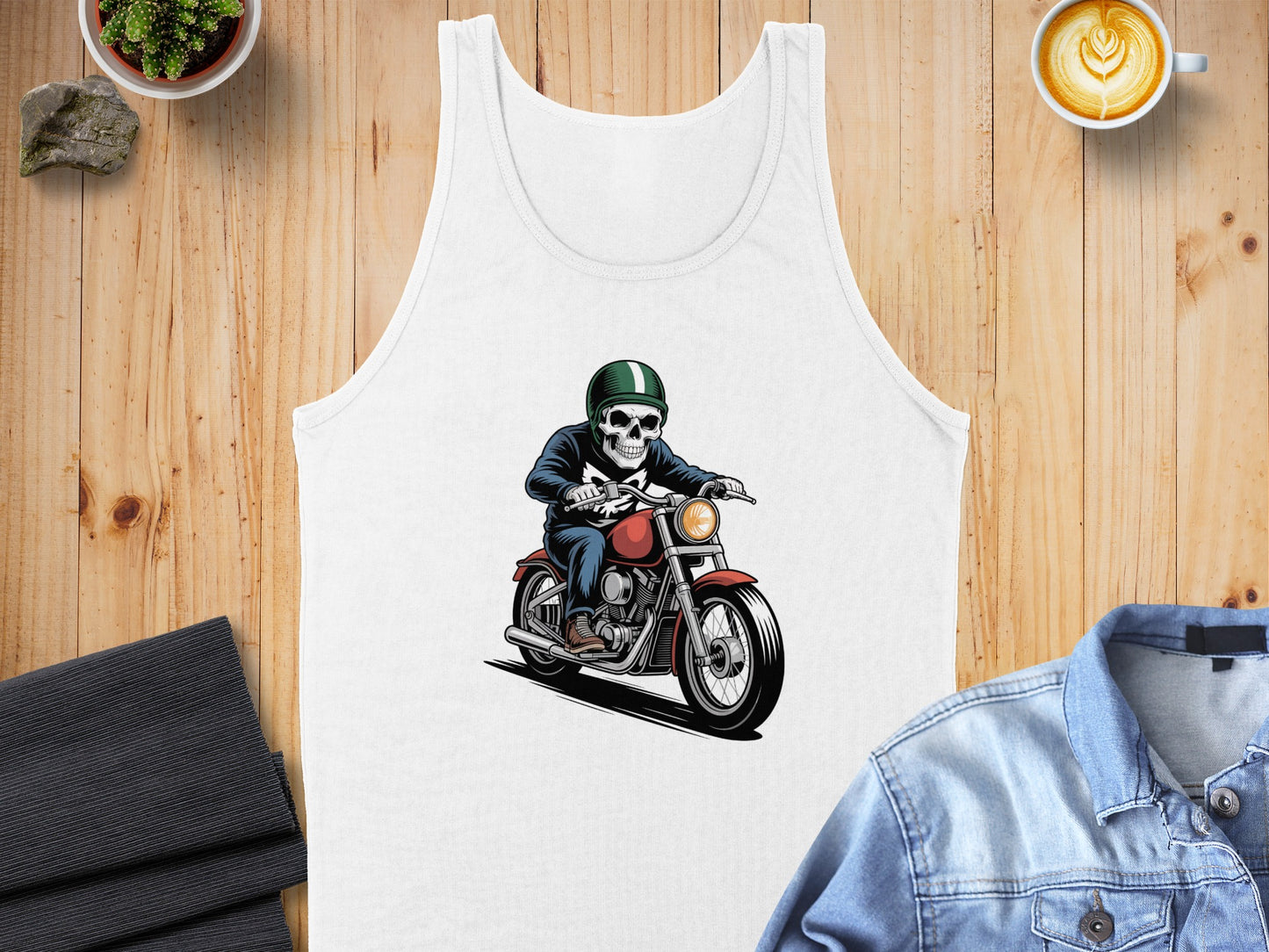 Skull Rider Motorcycle Print Tank Top