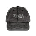 Gray washed cap with embroidered "Personalized Text / Word" on front.