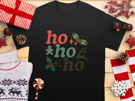 Festive Ho Ho Ho Graphic Unisex Holiday T-shirt