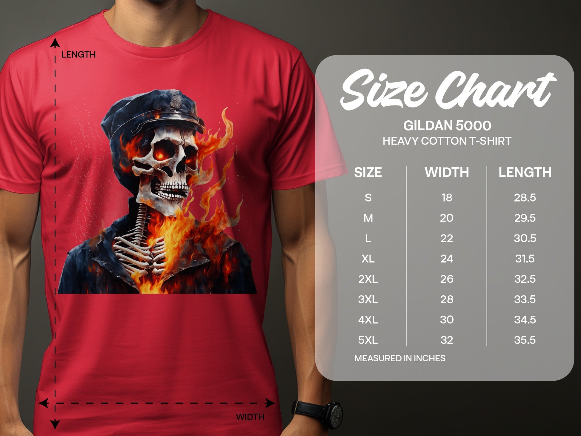 Flaming Skeleton Graphic Gildan 5000 T-shirt