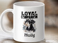 White mug with "Loyal Companion" text, a miniature schnauzer painting, and the name "Molly".