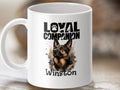 White mug with German Shepherd image and text "Loyal Companion Winston".