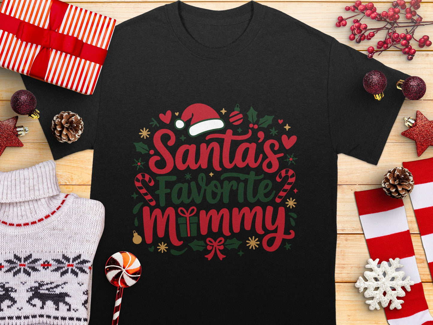 Santa's Favorite Mommy Festive Holiday T-shirt