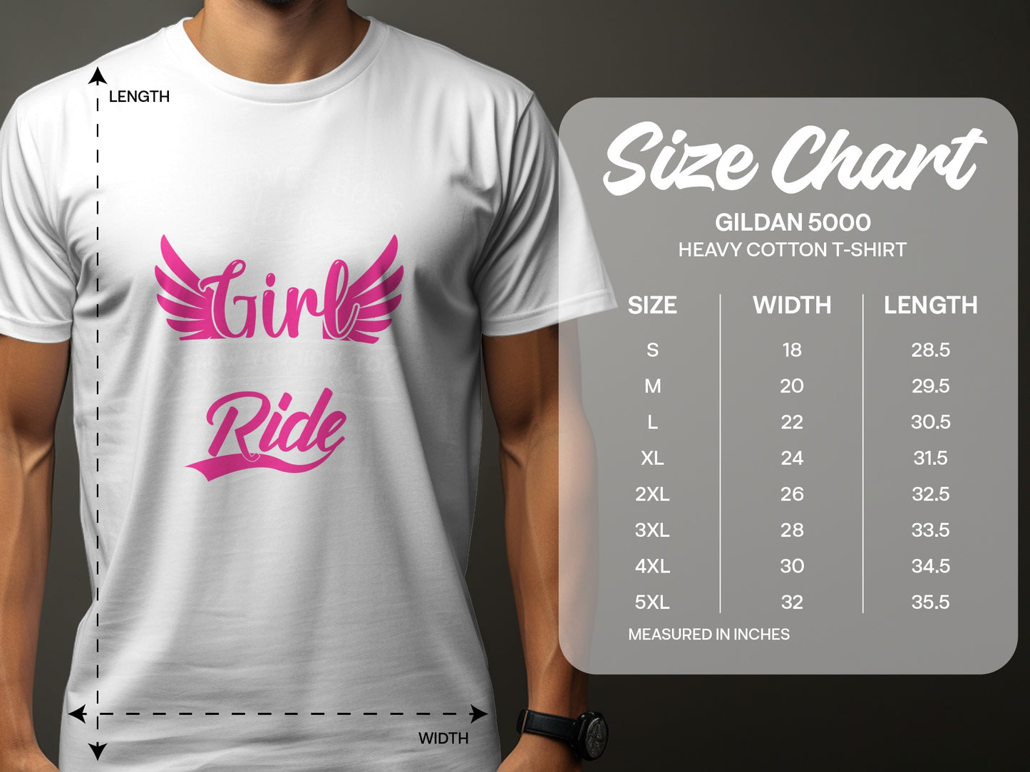 Girl Ride Wing Design Heavy Cotton T-Shirt