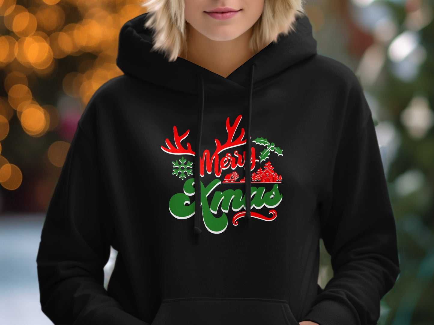 Merry Xmas Reindeer Antlers Ugly Sweater Hoodie