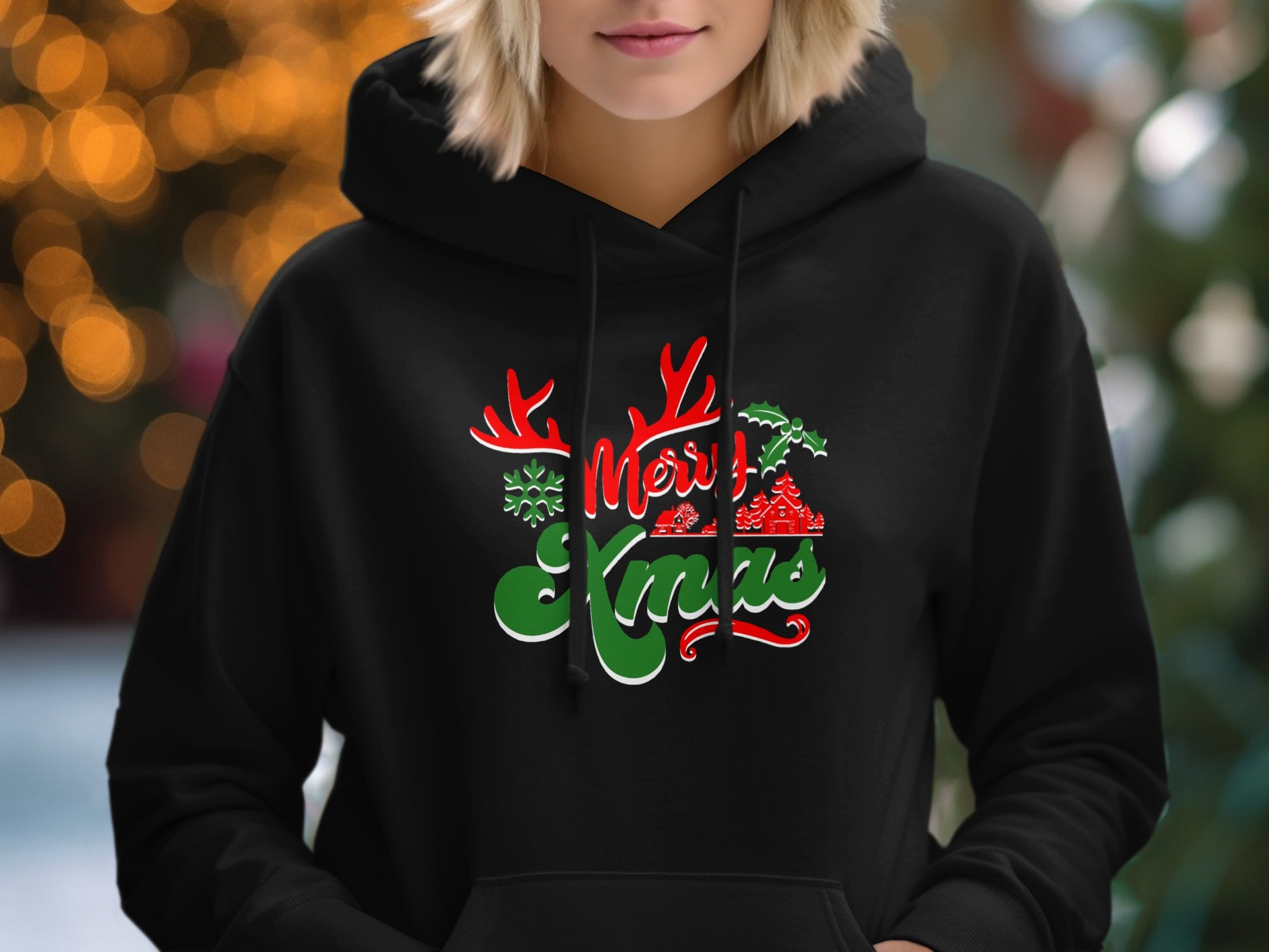 Merry Xmas Reindeer Antlers Ugly Sweater Hoodie