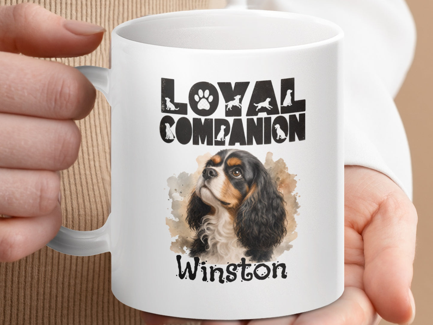 Mug with "Loyal Companion" text and Cavalier King Charles Spaniel named Winston.