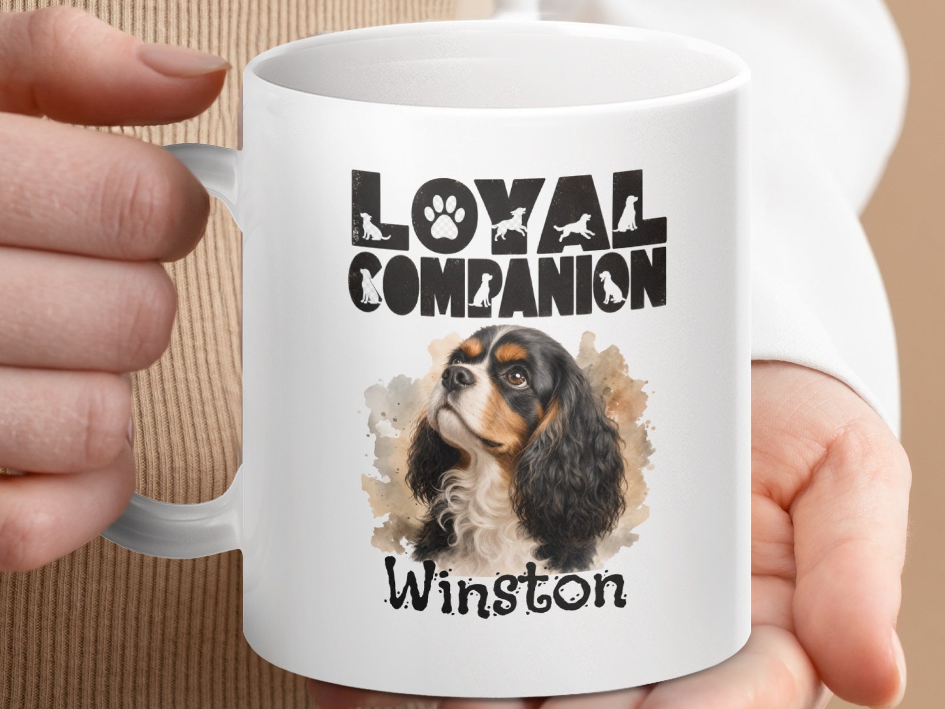 Mug with "Loyal Companion" text and Cavalier King Charles Spaniel named Winston.