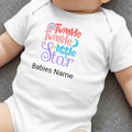 White baby onesie with "Twinkle twinkle little star" and "Babies Name" text.