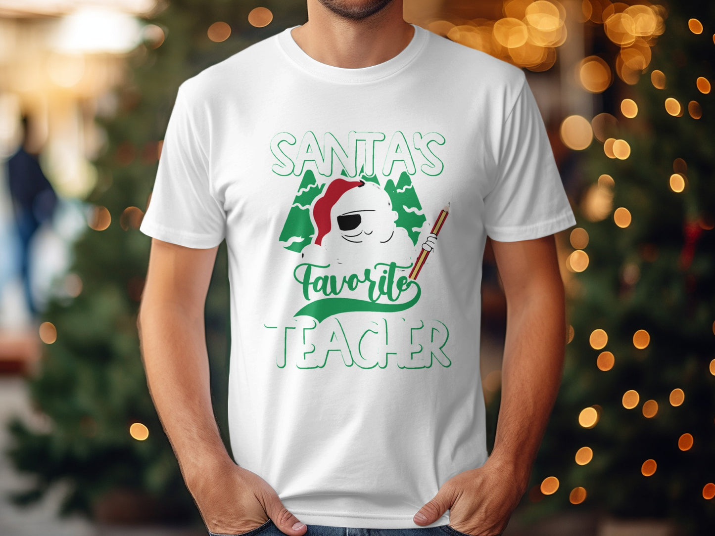 Santa's Favorite Teacher Festive Holiday T-shirt