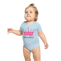 Light blue baby bodysuit with pink "princess" crown and "Baby's Name" text.