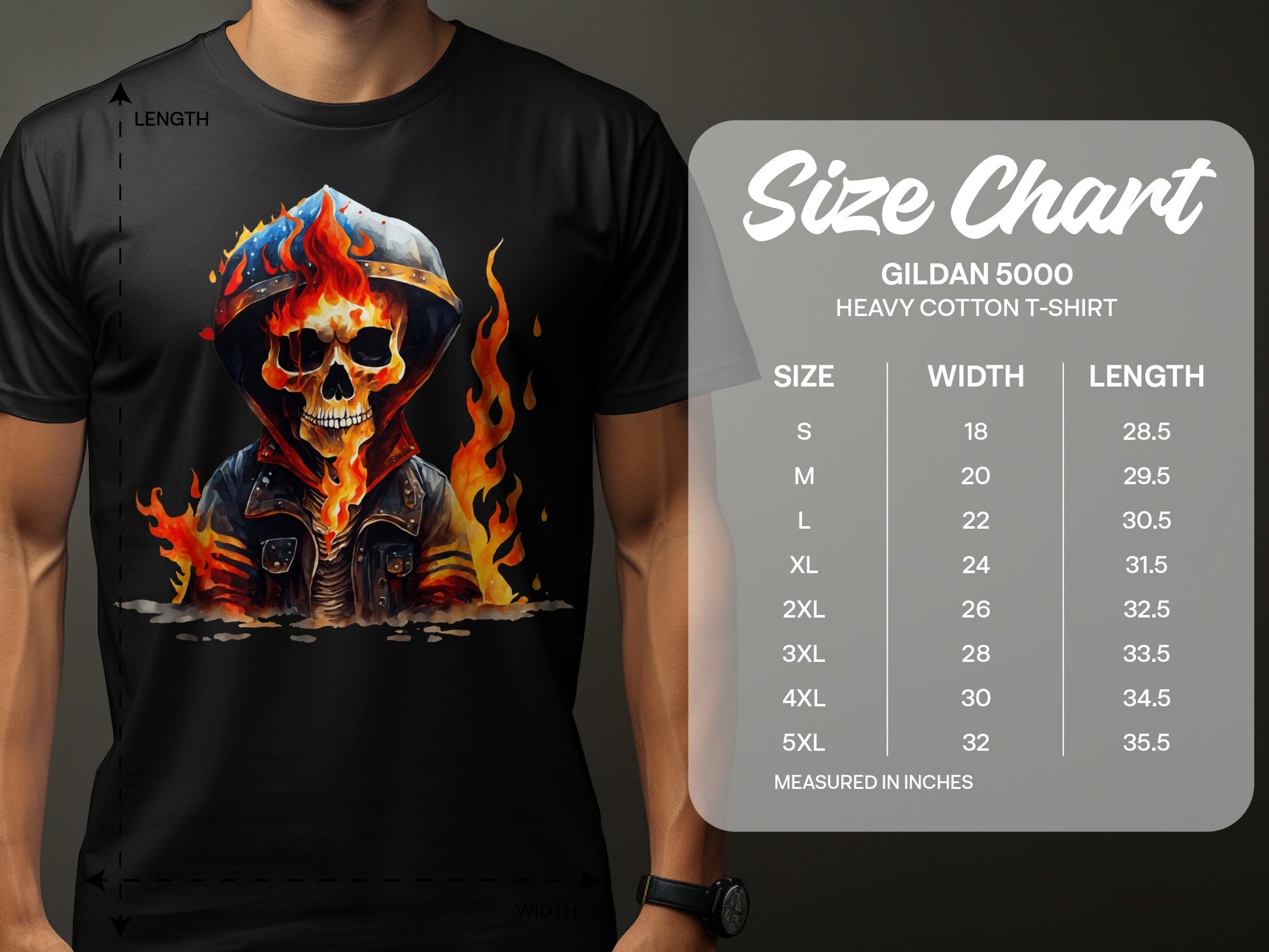 Skull in Flames Graphic Design Heavy Cotton T-Shirt