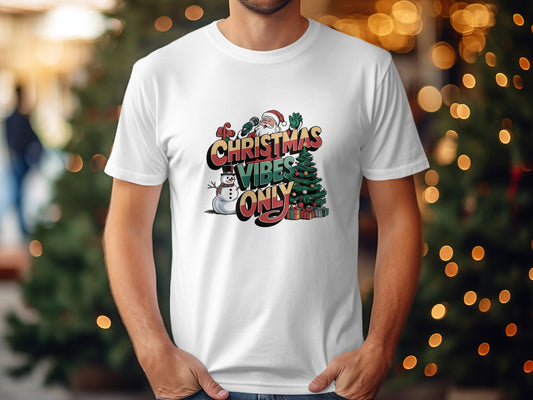 Christmas Vibes Only Santa Snowman Tree Shirt
