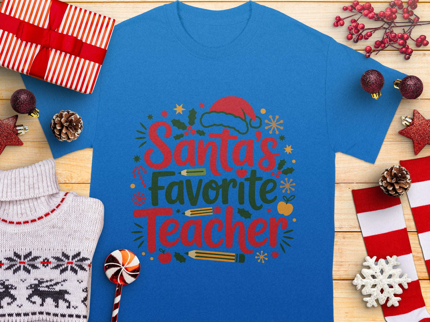Santa's Favorite Teacher Festive Christmas Shirt