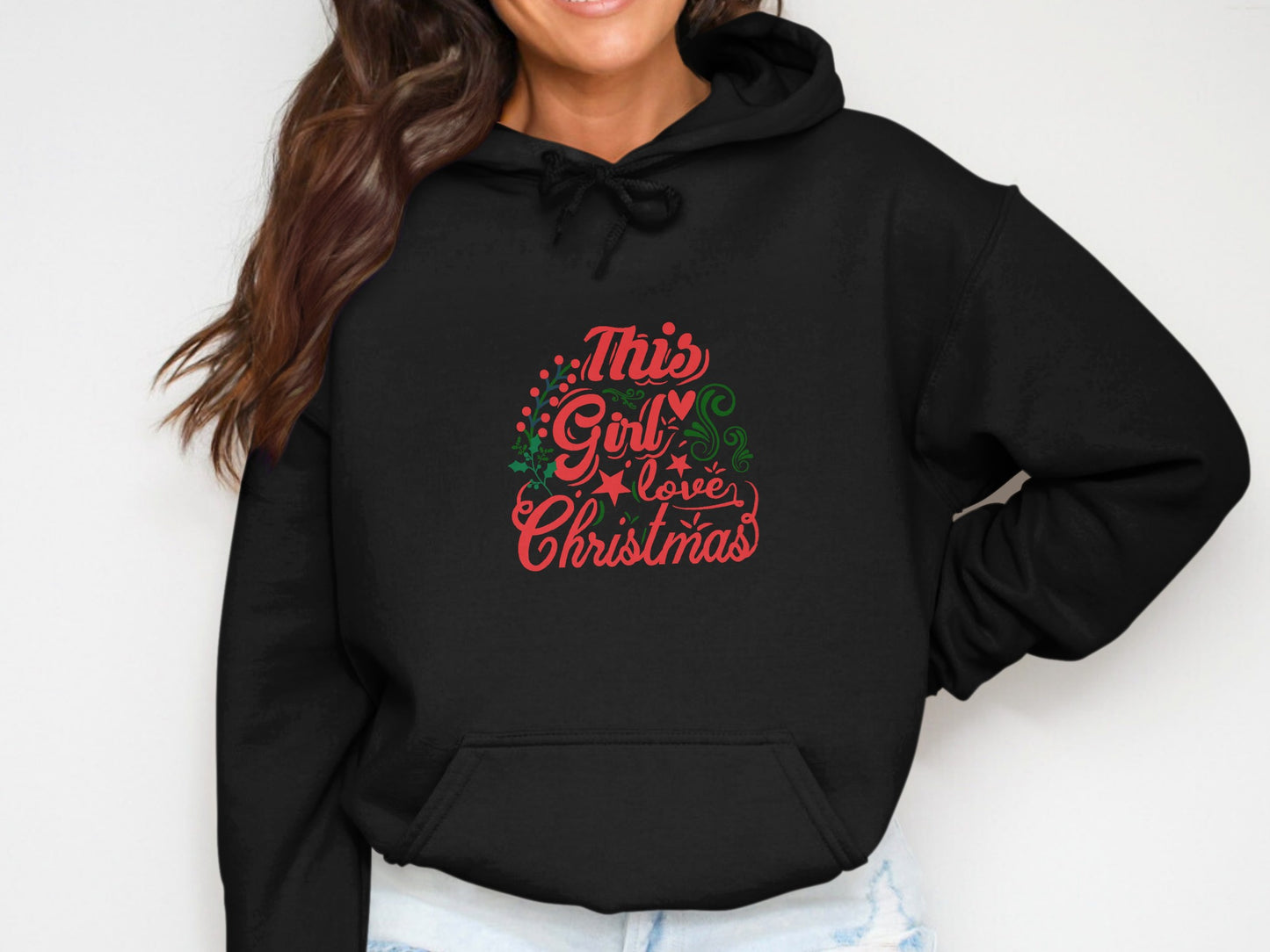 This Girl Loves Christmas Colorful Text Hoodie