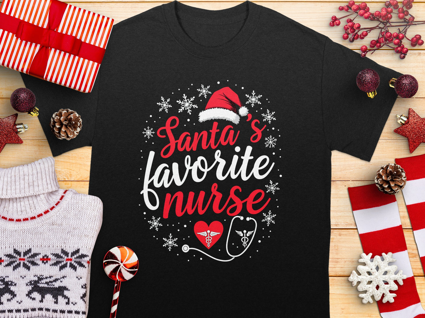 Santa's Favorite Nurse Christmas T-Shirt Product