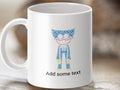 White mug with Huggy Wuggy design made of text, "Add some text".